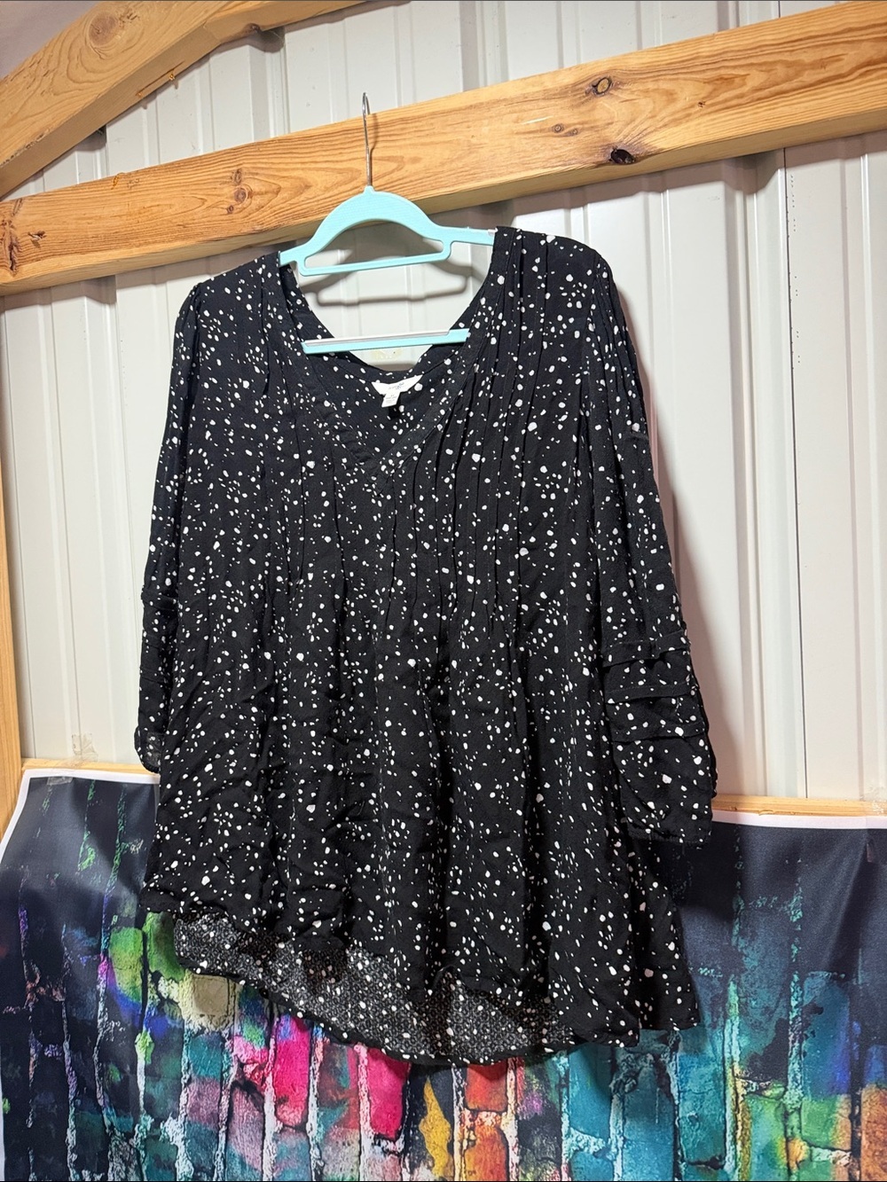 Terra & Sky Black V-Neck Speckled Tunic plus size 1X